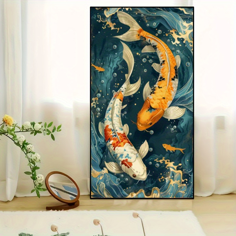 품목 사진 5d 코이   페인팅 도구 키트 1세트, 19.69x43.31인치 원형 아크릴   1개, 풀 드릴 수제   아트, 벽 장식   페인팅 세트 (프레임리스 페인팅)