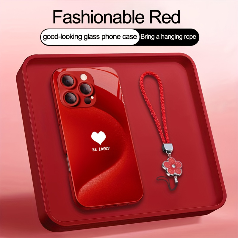 TEMU Phone Case: Color Heart Flower Lanyard Tempered Glass Phone Case For Iphone16pro