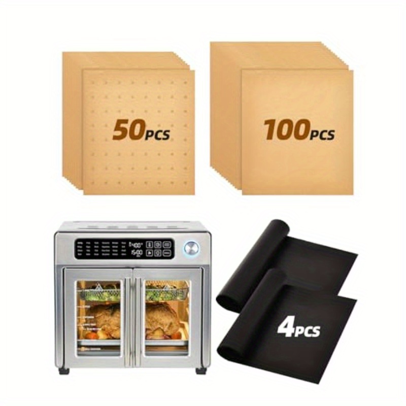154pcs paper liners compatible with     26qt extra large air fryer toaster oven accessories100pcs unbleached parchment paper 50pcs disposable liners with holes 4pcs reusable baking mats, kitchen essentials, cooking accessories, nonstick liners, heatresistant paper, durable liners,   material, baking sheets, cooking liners, meal preppers, home bakers Product details 0