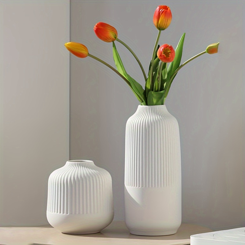 

1pc Striped Bud Vase - Plastic Decorative Vase For Dried , No Or Battery Needed, For And Decor