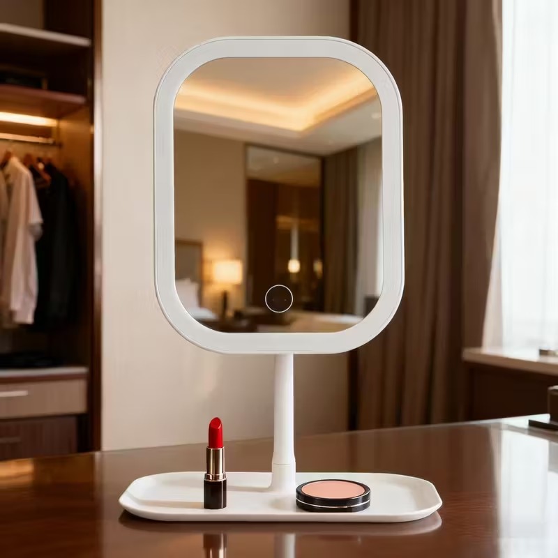 Oglindă Smart cu Iluminare, Lampă Inteligentă de Machiaj pentru Toaletă. Oglindă Cosmetică LED cu Tava de Depozitare și Unghi Reglabil. Luminozitate Reglabilă în 3 Culori, Compactă și Reîncărcabilă, Ideală pentru Dormitor/Birou, Colegiu sau Călătorii - Idee de Cadou Esențială și Prezent de Crăciun