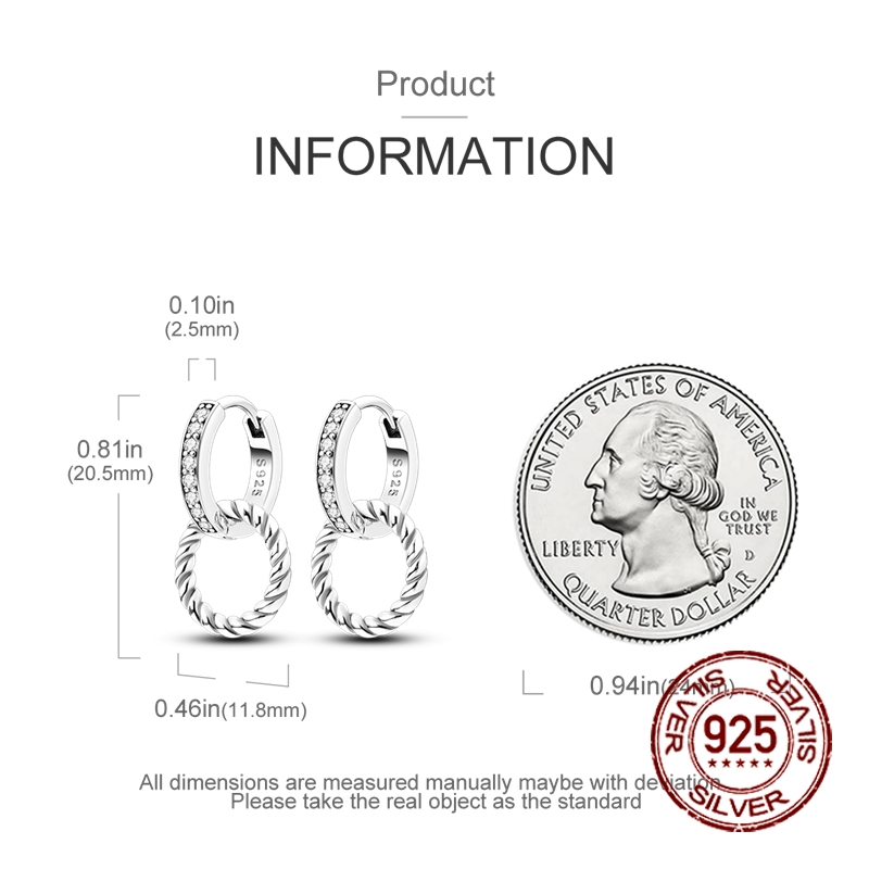 Women's 925 Silver Double Hoop Twisted Rope Earrings