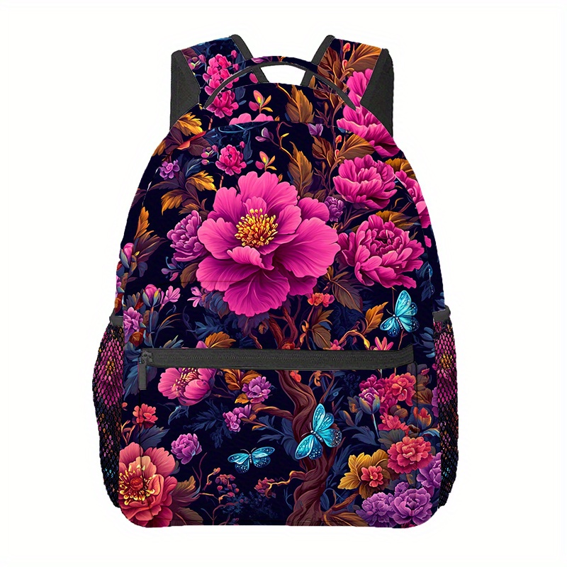 TEMU Dark Floral Vintage Print-2 (2) Backpacks, Travel Hiking Backpacks, Computer Backpacks, Comfortable And Lightweight, Suitable For Travel
