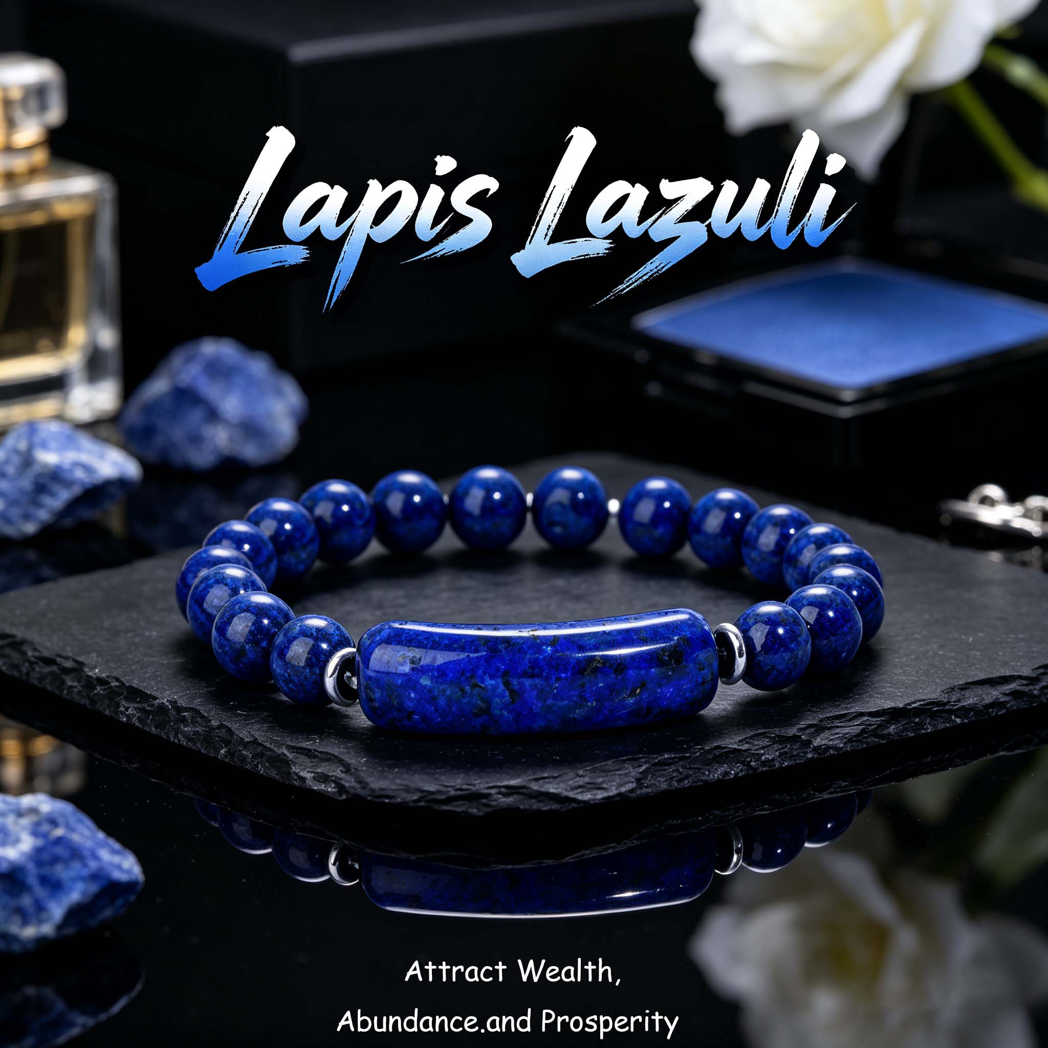 TEMU Long Curved Tube Natural Stone Stretch Bracelet With Silvery Spacers, Vintage Versatile Daily Bracelet, Unisex Business Jewelry Gift For Men And