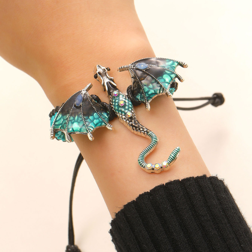 A Unique And Stylish Retro Bracelet For Men And Women, Featuring Colorful Inlaid Synthetic Synthetic Synthetic Zircon Stones And A Hand-woven Dragon Design, Perfect As A Daily Accessory Or A Gift