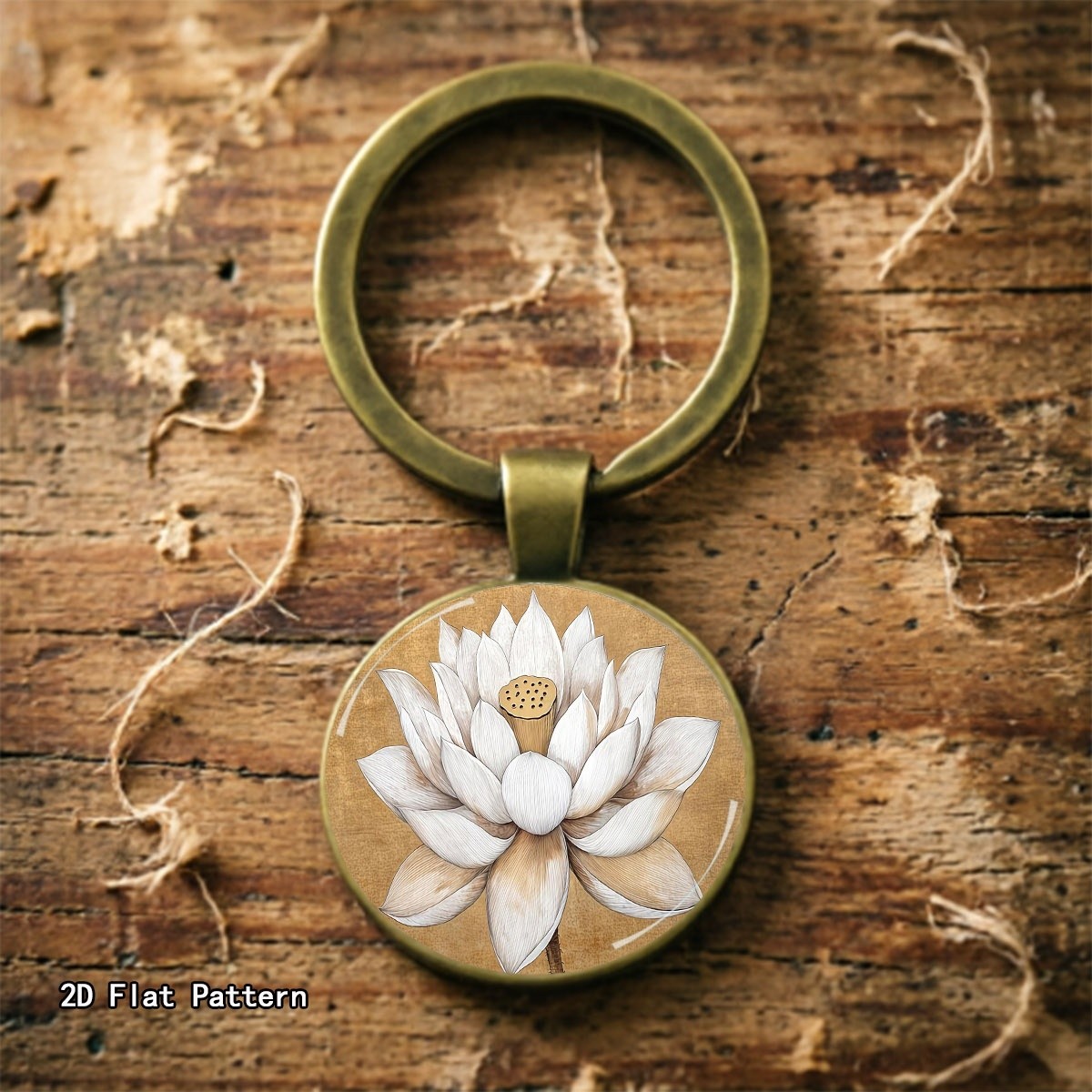 Vintage Lotus Flower Illustration Keychain