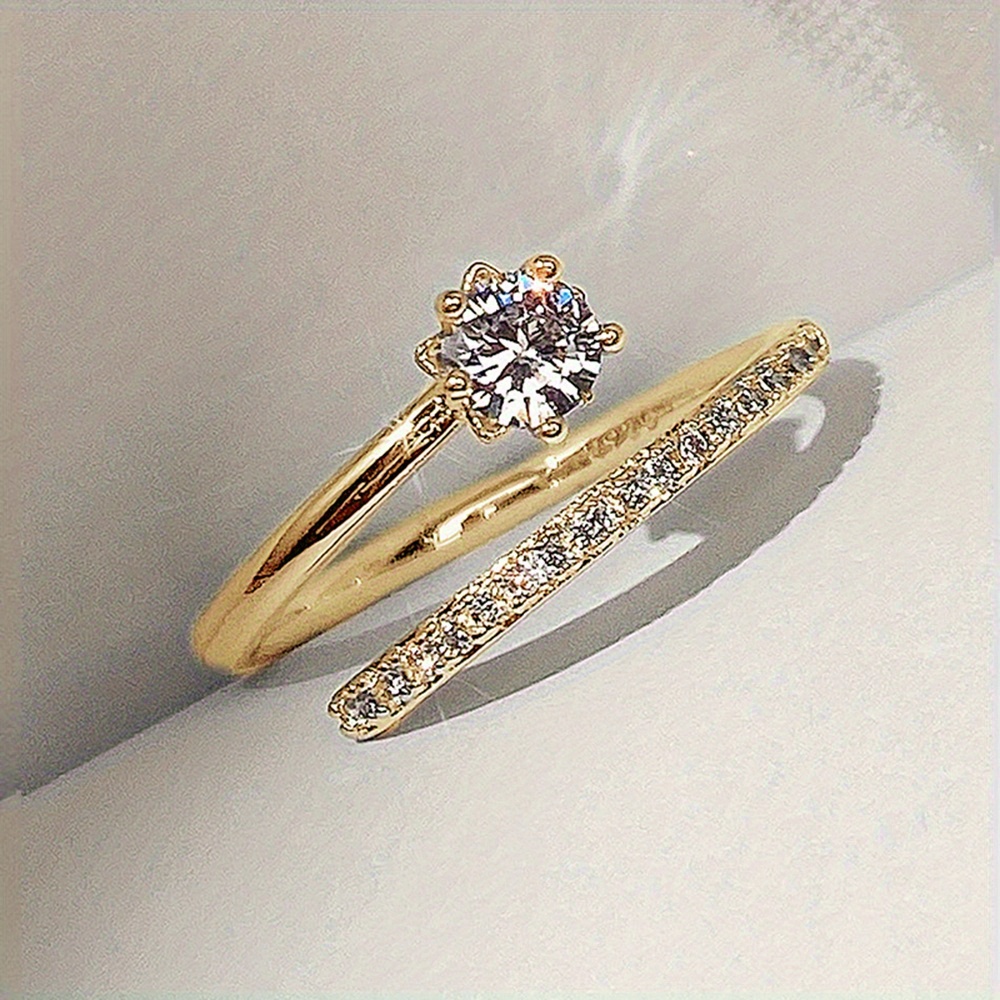 [Zirconia Open Rings] Fashion Simple Inlay Shiny Synthetic Zirconia Open Adjustable Rings Golden Rings for Women Daily Casual Party Rings Jewelry Gift