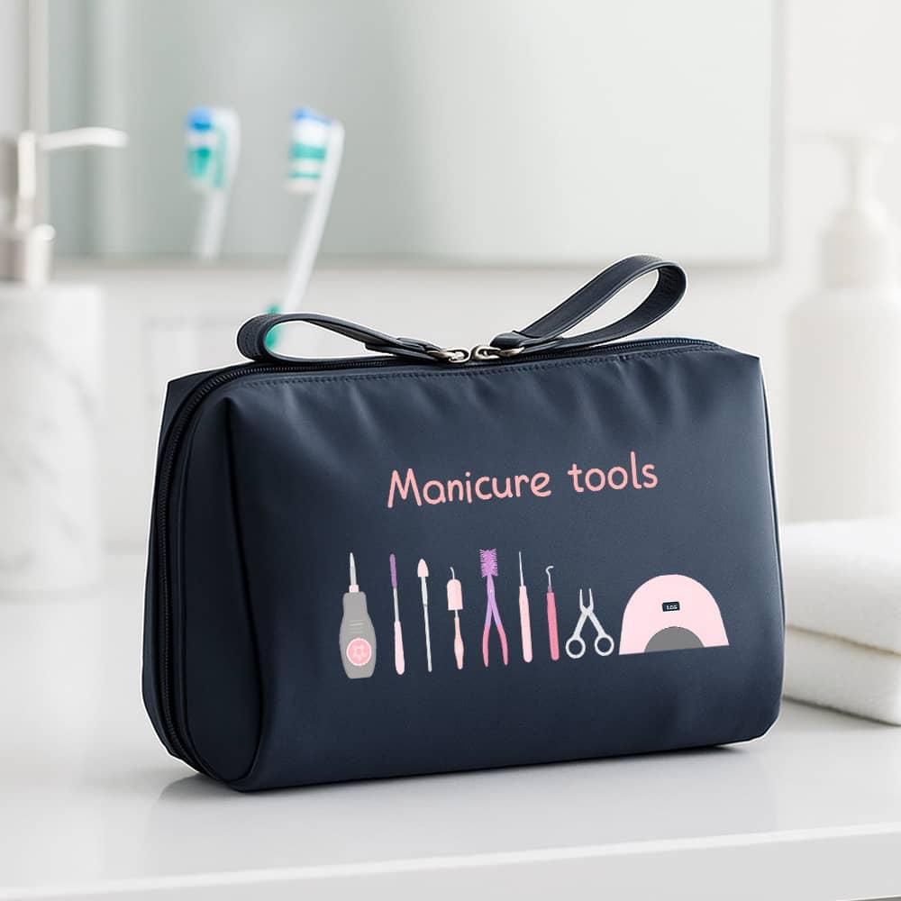 TEMU Toiletry Bag With A Manicure Theme: The Attractive Design Of Manicure Tools Makes It Unique. This Compact Toiletry And Cosmetic Bag For Women Is