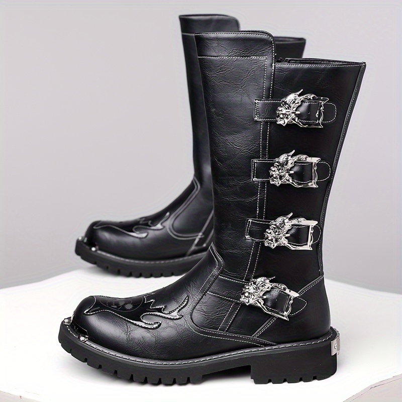 a pair mens heavy duty motorcycle boots vintage punk style - Temu Oman
