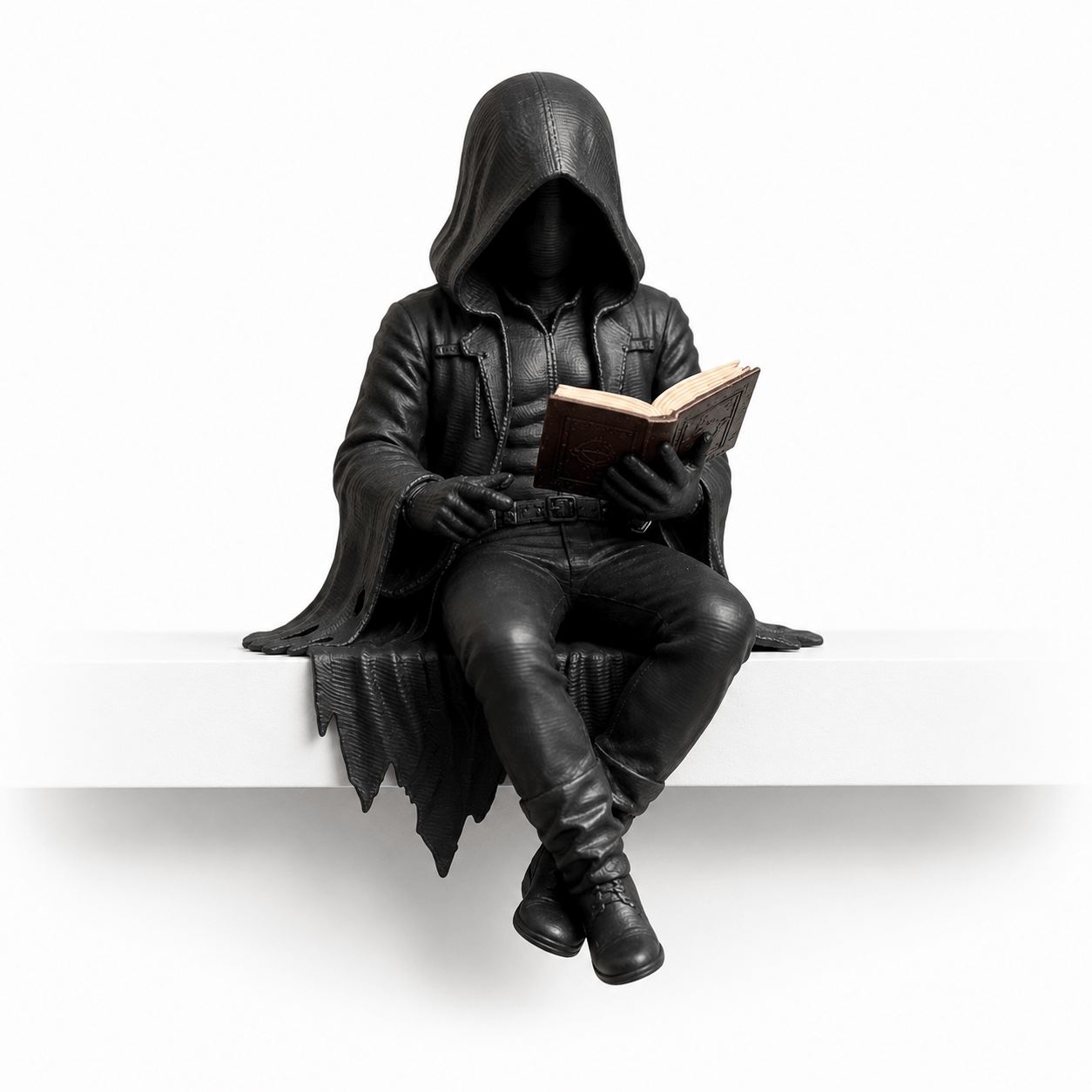 TEMU 1pc Black Hooded Reader Figurine, Faceless Reading Statue Shelf Sitter, Gothic Dark Academia Bookshelf Decor, Desktop Ornament For Home Office
