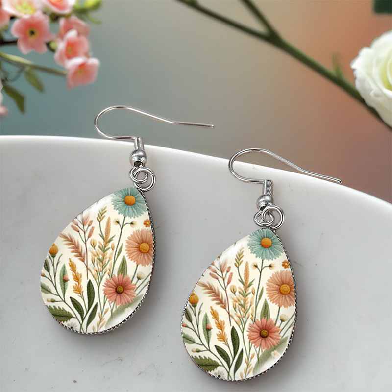 Women's Pastoral Floral Grass-shaped Teardrop Earrings