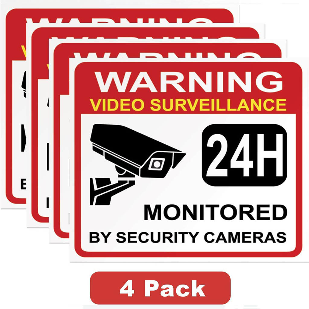 

4pcs Video Surveillance Warning Signs - 6x7" Self-adhesive, Uv & Weatherproof Pvc Stickers For Indoor/outdoor Use, Warning Signs