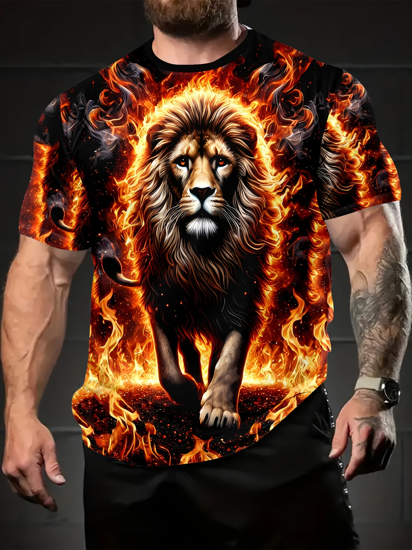 item picture mens random print   t shirt   breathable summer fabric slightly stretchy crew neck machine washable casual tee suitable for outdoor activities and everyday wear sturdy casual shirt comfortable fitted shirt