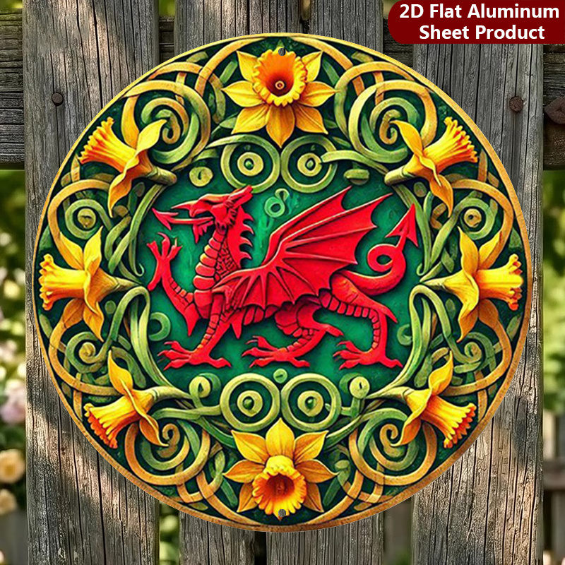 TEMU 2d Flat, 1pc,welsh Dragon Decorative Signceltic Design Plaquefestive Motif Perfect For Home,porch,garden,cafe,etc,outdoor Signage | For Metal