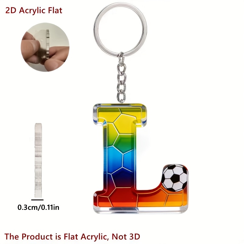 TEMU 2d Flat, A-z Initial Acrylic Keychain With Football Theme, Colorful Football Pattern , Sporty Backpack Charm, Car Key Decoration, Home Decor,