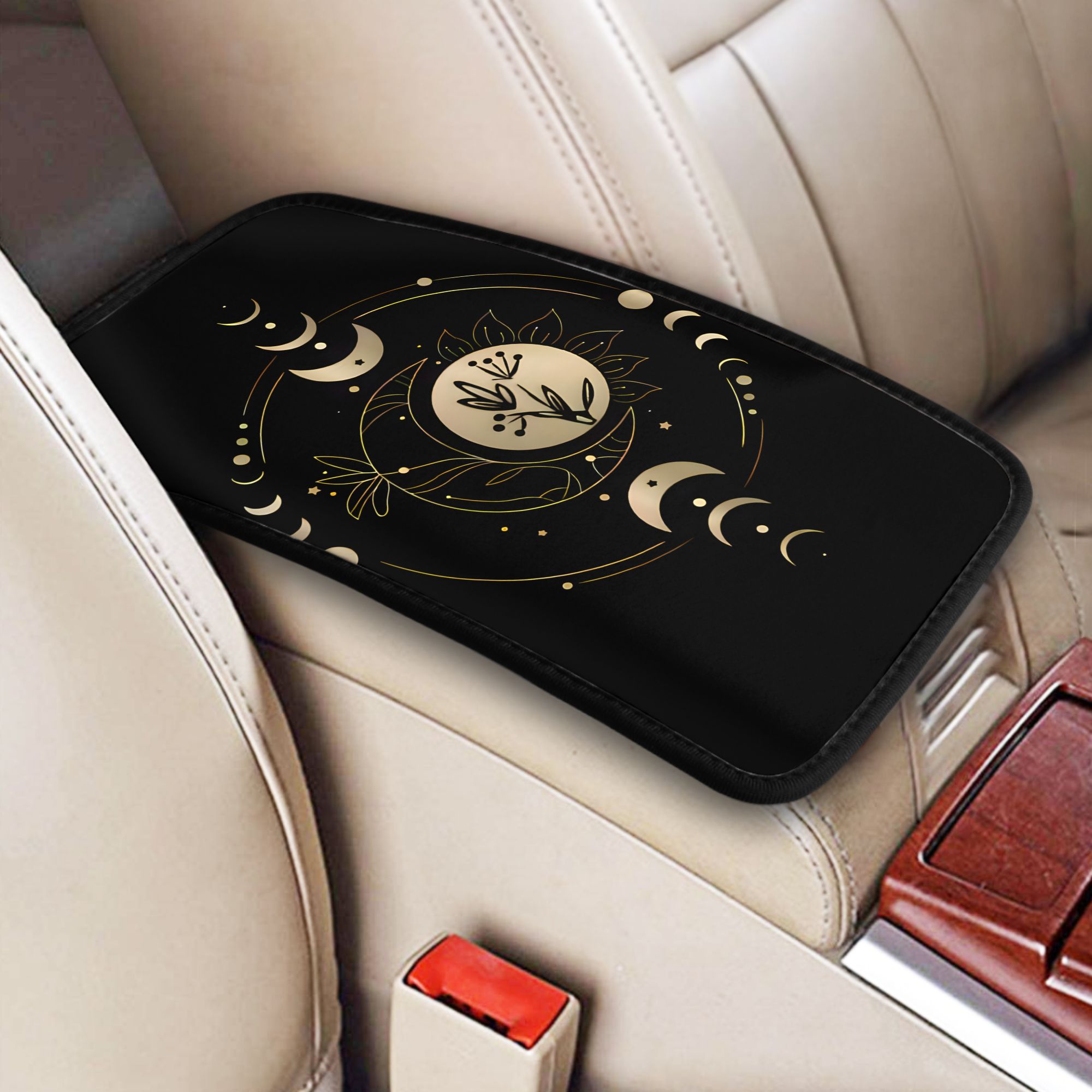 TEMU 1pc Housse Universelle pour Console de Voiture - Design Fantaisie Totem des Phases de - Protecteur de de Bord Premium pour Accoudoir et Boîte à