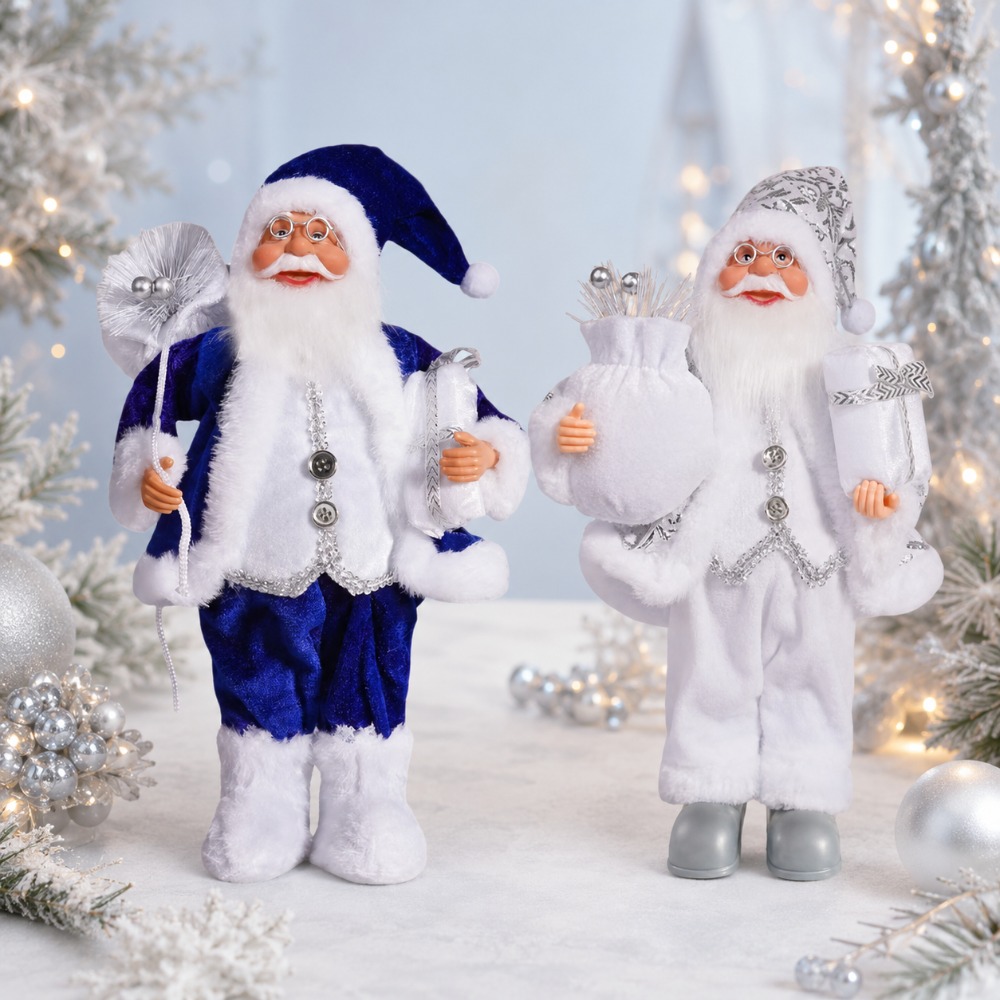 TEMU 2pcs Set Of Light Luxury Royal Blue And Standing Santa Claus Craft Ornaments, Suitable For Multi-scene Display And Arrangement In Home Desktops,