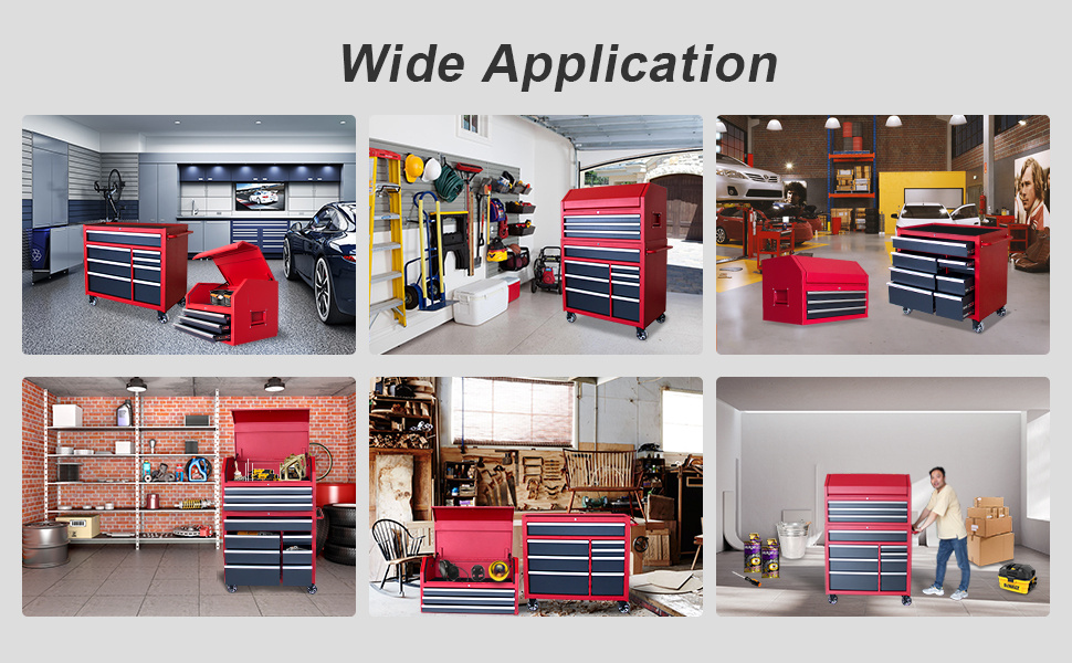 w x 24 5   heavy duty rolling tool chests and cabinets combo 20 gauge steel 11 drawer garage workshop tool chest and   cabinet set 11 drawers red black Product details 5