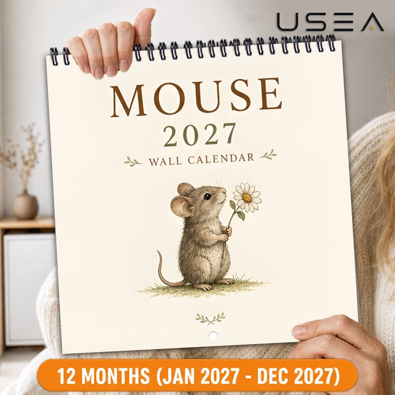 TEMU 1pc 2027 Wall Calendar, 2027 Hanging Wall Calendar, Cute Mouse-themed 12-month Monthly Planner, Twin Wire Spiral Binding, 8.3x8., Habit & Time
