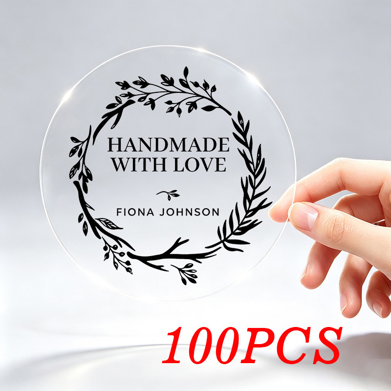 TEMU Handmade Themed Transparent Labels 100pcs, Simple Round Design, Custom Text , Suitable For Candle Jar Labels, Aromatherapy Bottle Stickers, Gift
