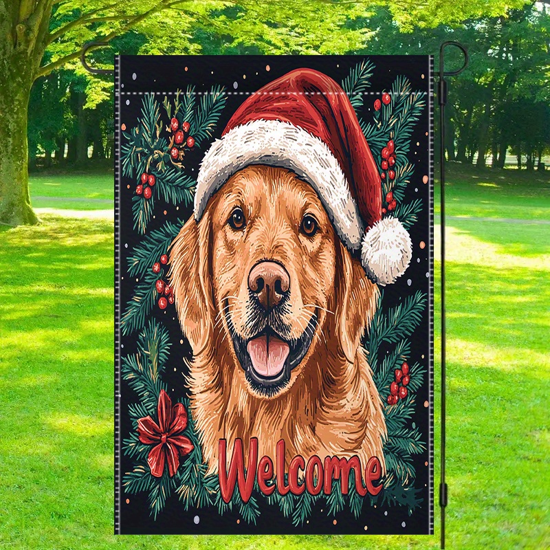 Balgardekor Weihnachts-Gartenflagge Mit Golden Retriever & Schneemann – Doppelseitig, 30,5 X 45,7 Cm, Aus Jute