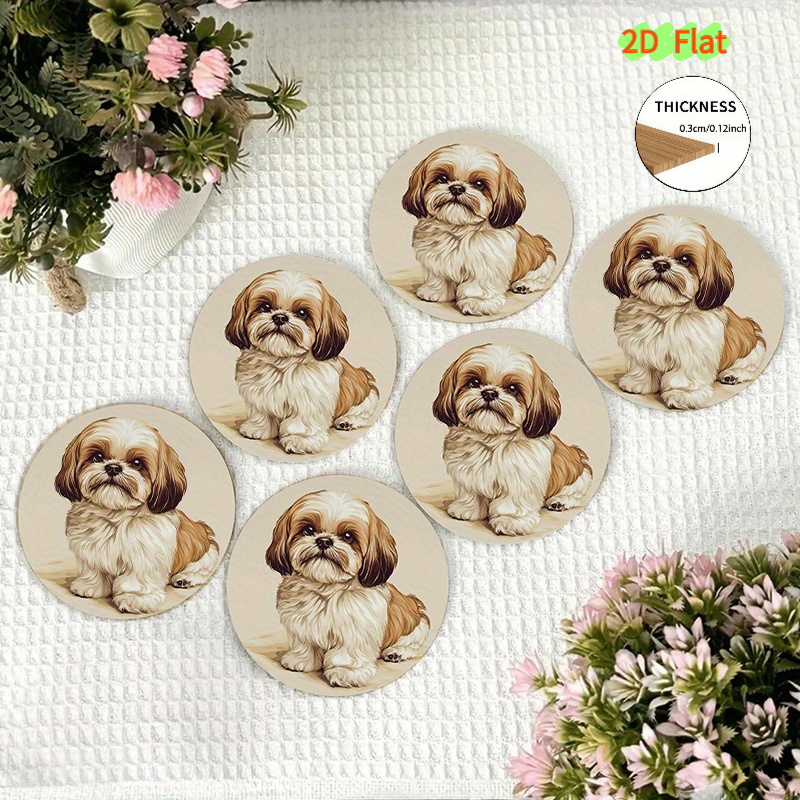 TEMU 2d Flat, 4pcs Shih Tzu Coasters Suitable For Bars, Offices, Homes - Vintage Round Table Protectors With Shih Tzu Dog, Artificial Heat-resistant