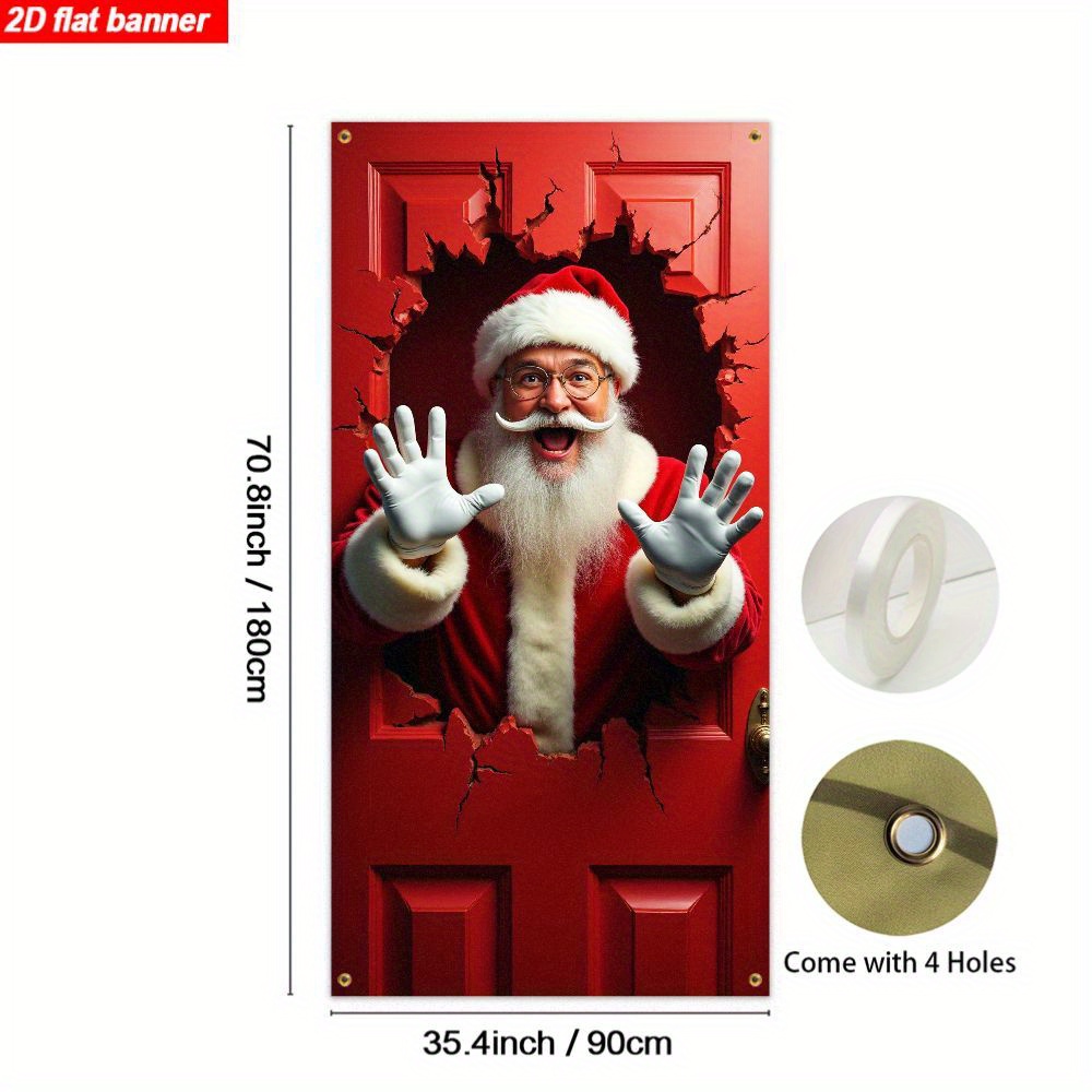 TEMU 2d Flat, 2d Door Banner, 1pc, 2d Flat Banner, Christmas Surprise Santa Claus The Door Banner/door Curtain, Christmas Family Door Frame Door