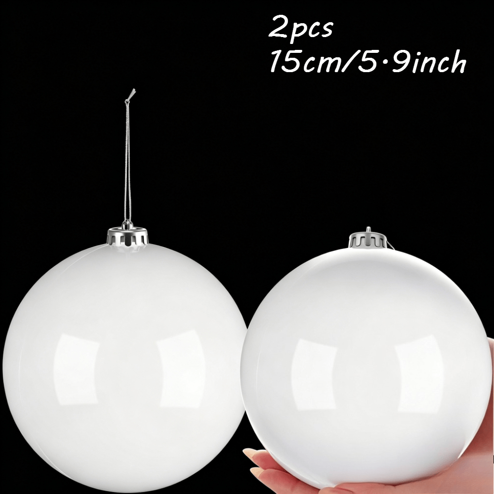TEMU 2pcs, 15cm/5.9inch Oversized Plastic Christmas Balls, Suitable For Outdoor Christmas Tree Decorations For Festival Parties (white) (hanging Caps