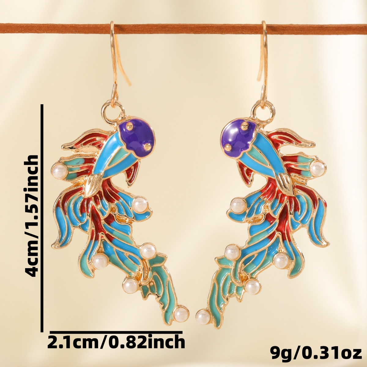Women's Chinese Vintage Koi Fish Dangle Earrings, Traditional Style