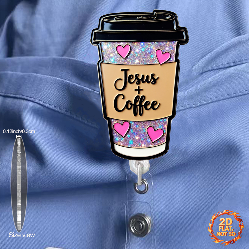 TEMU 2d 1pc Of 2d Flat Retractable Badge Reel Accessory, Cute And Fun Acrylic Id Badge Holder With Clip, Featuring Jesus+ , Suitable For Office Gift
