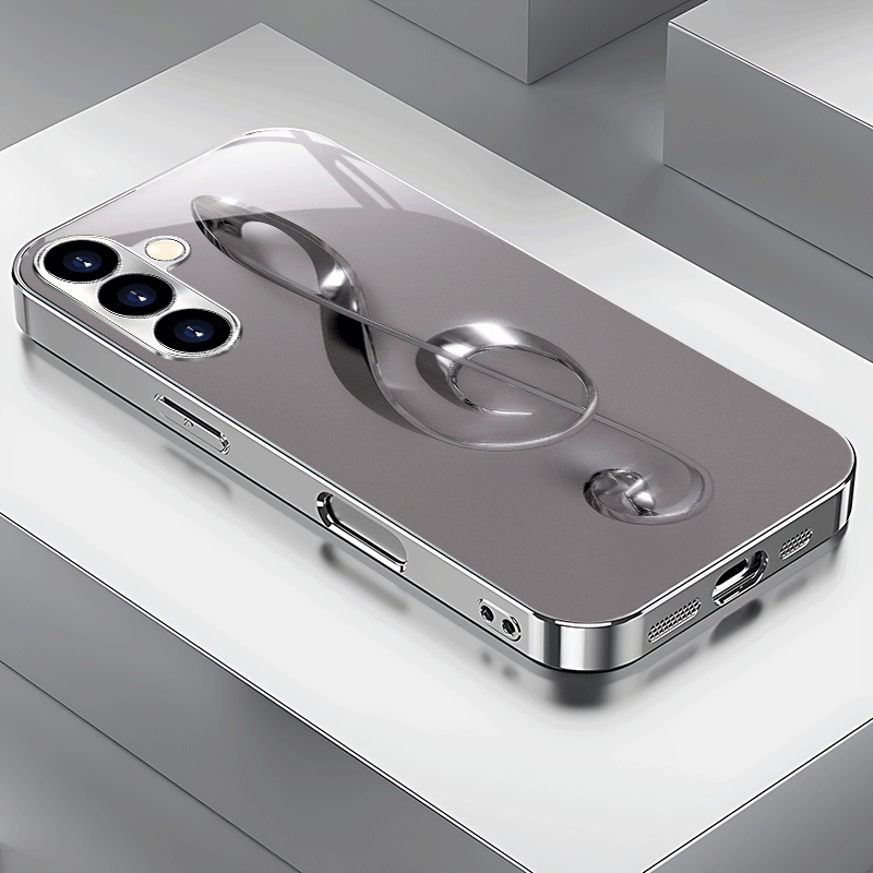 TEMU Phone Case: Minimalist Silvery Music Note Pattern Electroplated Silver Phone Case For Galaxy S25/s24/s23/s22/s21/s20/note