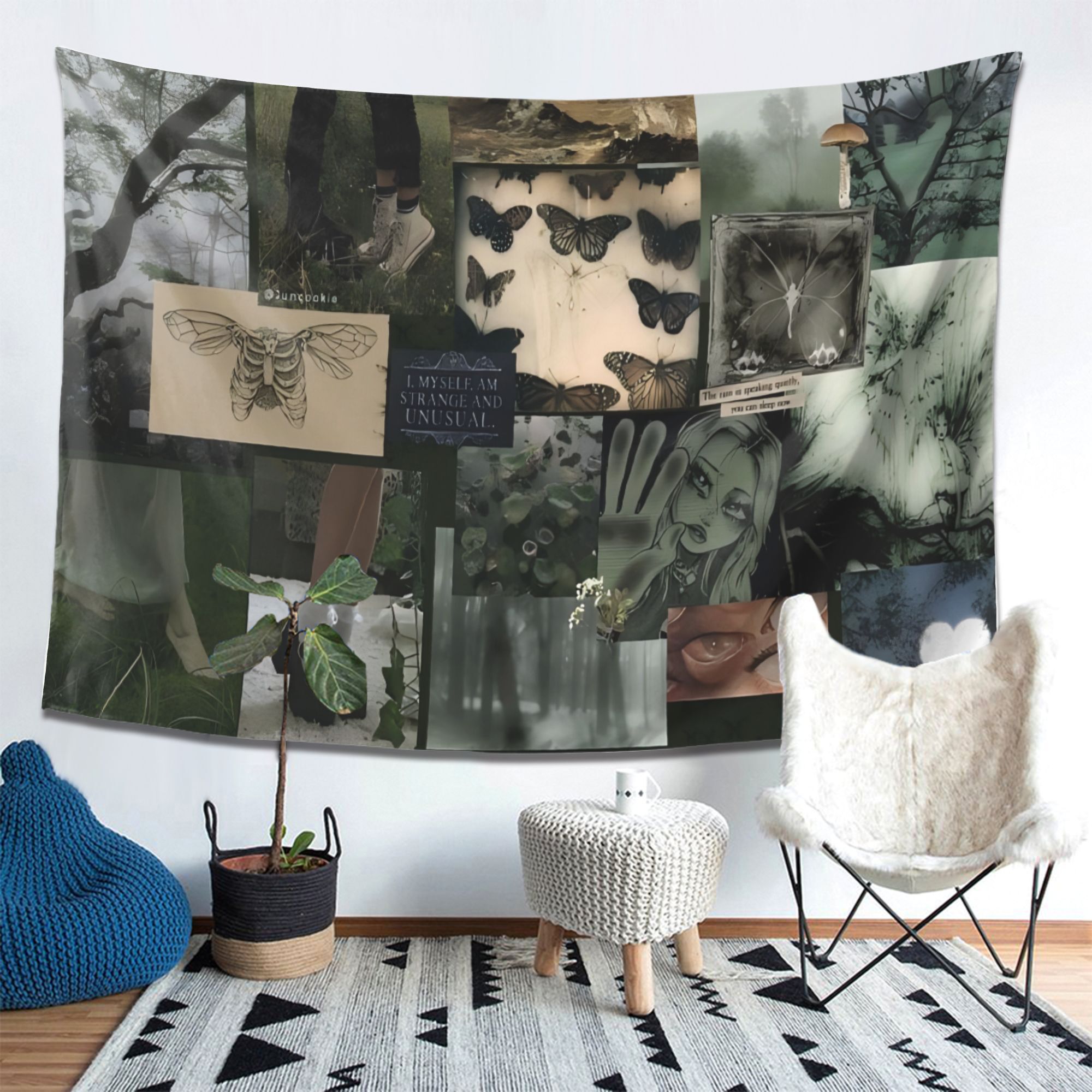 Gothic Fairy Grunge Tapestry Soft Wall Hanging with Mysterious Forest  Bedroom or Living Room Decor Indoor Use