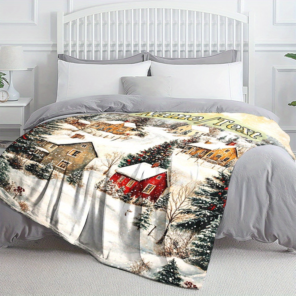 customizable 1pc winter scene fleece blanket cozy flannel throw for sofa bed travel living room office couch chair and bed digital printing polyester fabric soft and warm perfect gift for   details 1