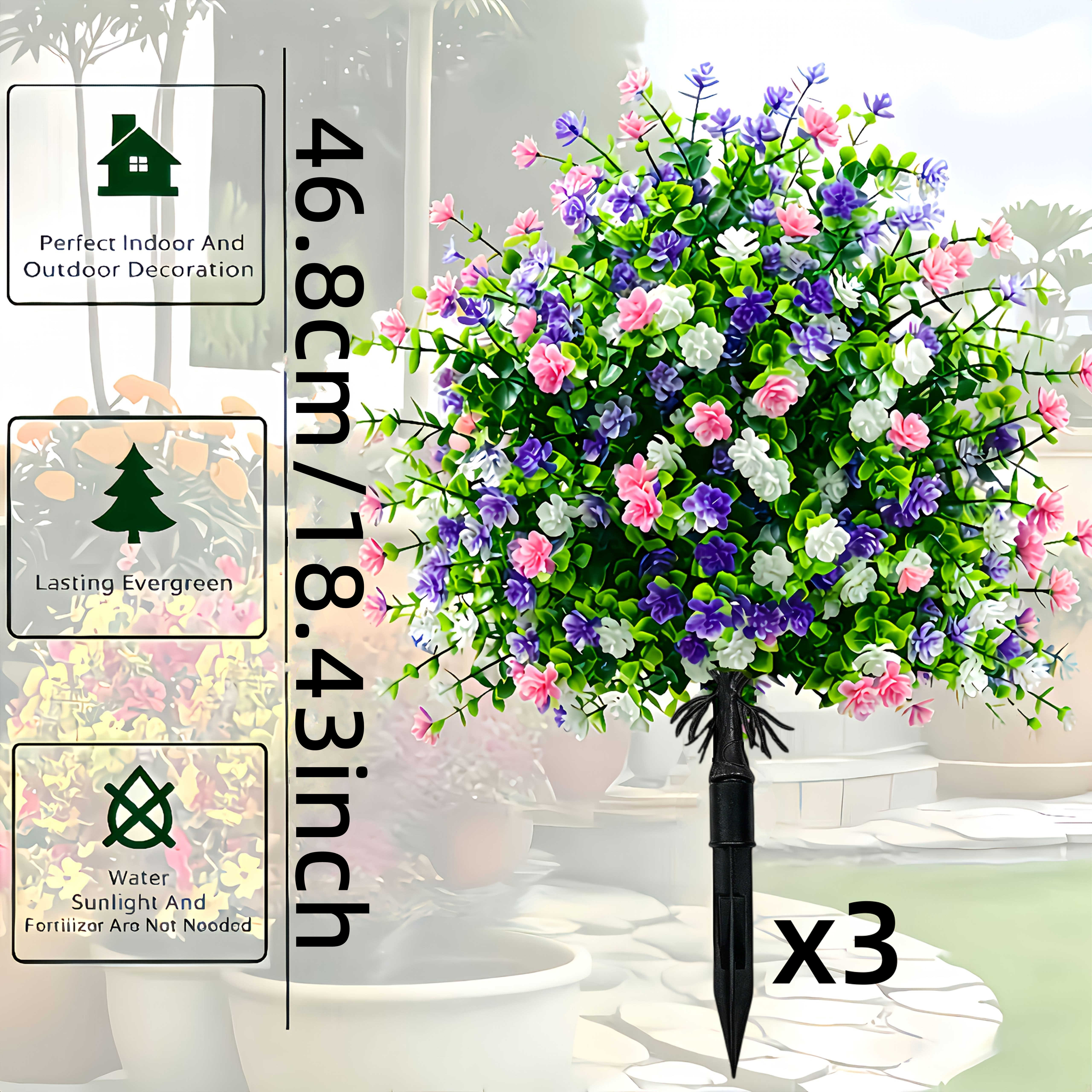 TEMU Lot de artificielles, mélange de camélias roses, violets et , en plastique résistante aux UV avec piquets de fixation au sol - Texture de