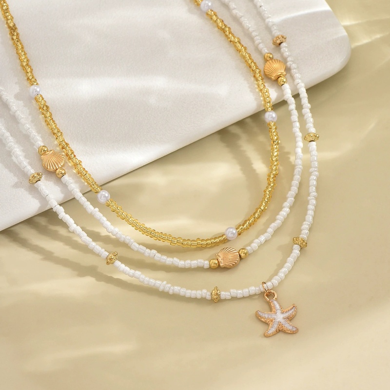 Women's Bohemian Beaded Shell Layered Necklace
