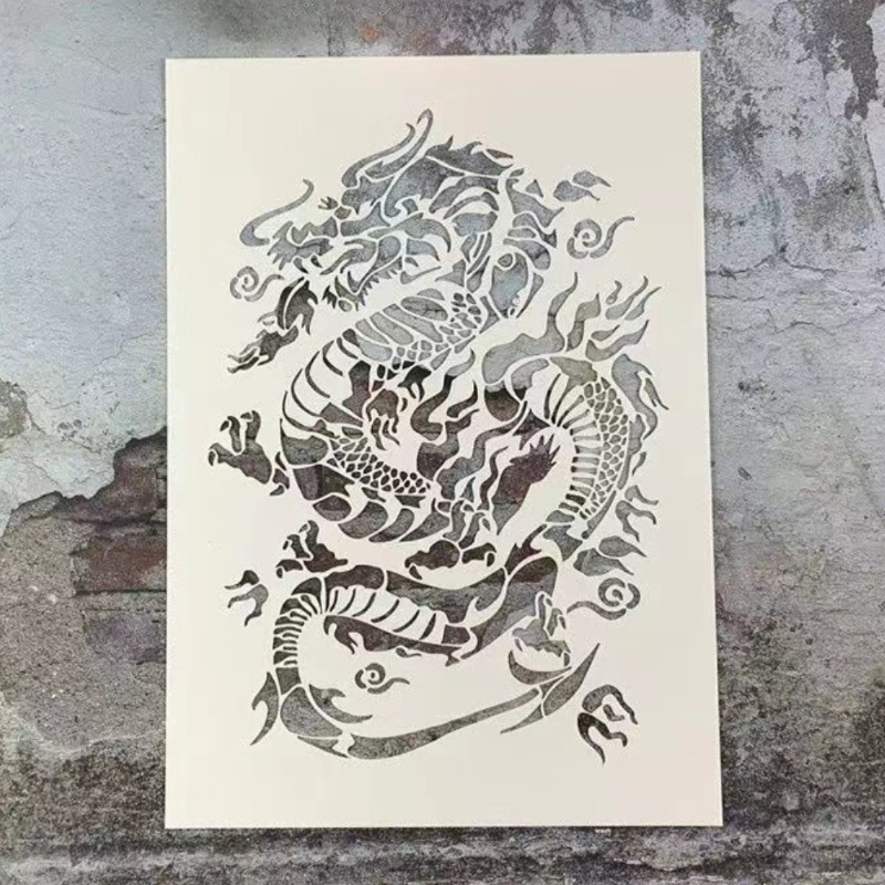 Image of Large Dragon Painting Stencil For Wall Art, Washable And Reusable - Suitable For Diy Crafts On Wood, Fabric, Paper, Walls, Canvas, And Floors