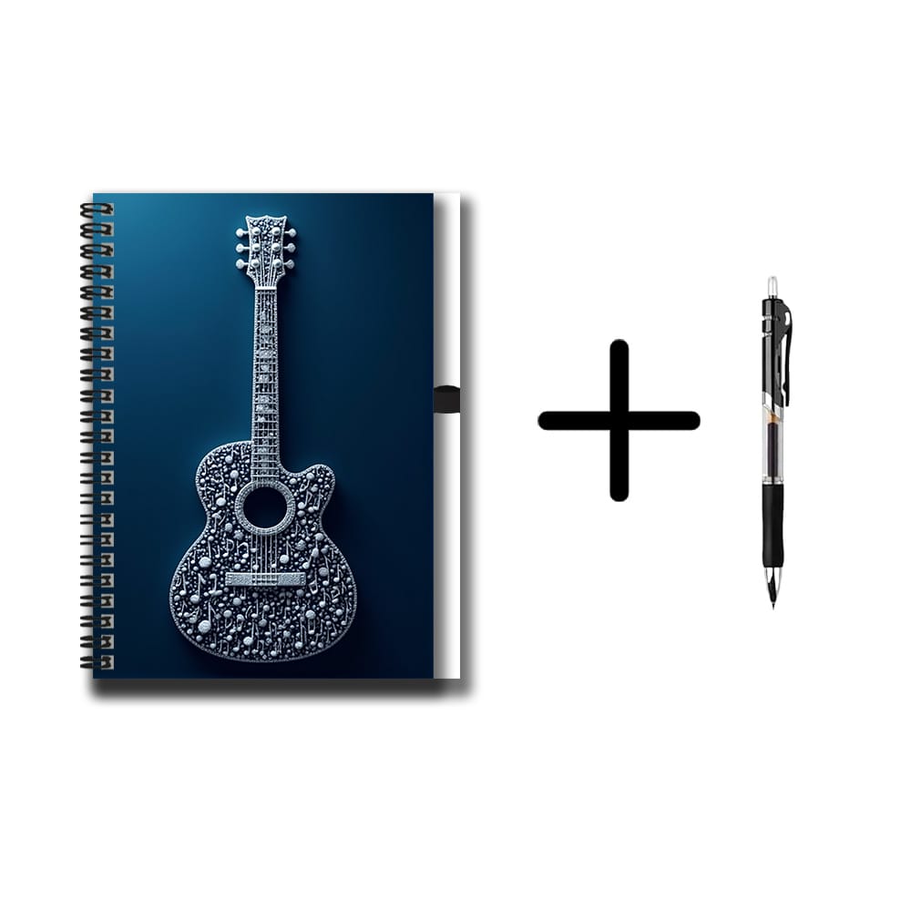 TEMU 1 Set Of Creative Guitar Pattern Spiral Notebook Set, With A Pen! 100 Pages, 50 Sheets Of Paper, High Quality. Suitable For Work Records, Study
