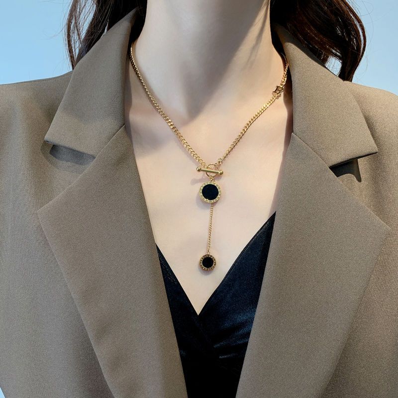 Women's 18K Gold-Plated OT Buckle Y-Shaped Necklace, Elegant