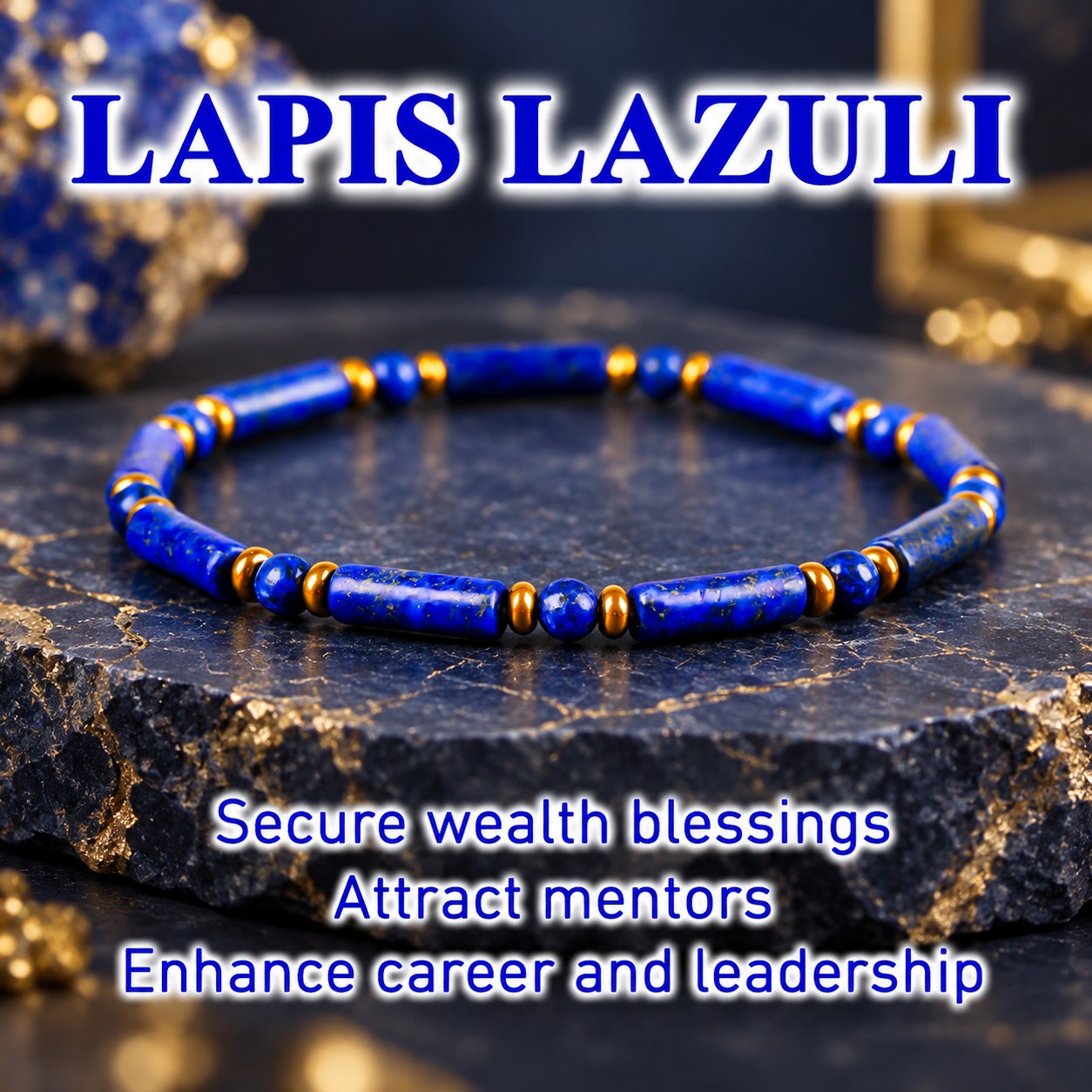 TEMU Bracelet de perles tubulaires en lapis- naturel pour hommes et femmes - attrape- bohème, perles rondes avec lapis- adaptées à un port , cadeau