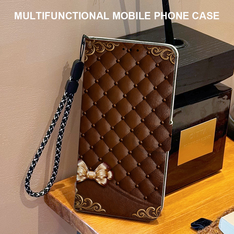 TEMU Phone Case: Brown Diamond Pattern Wallet Phone Case - Magnetic Flip Cover, Card Slot Stand, Shockproof Protective Case Compatible With Galaxy