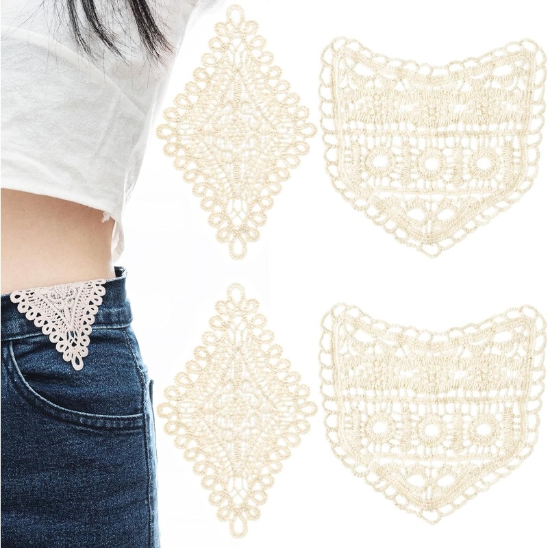 TEMU 4 pcs. Rallonges de taille de pantalon en dentelle - 2 modèles de rallonges de taille pour femme, extensions de ceinture vintage, fournitures de