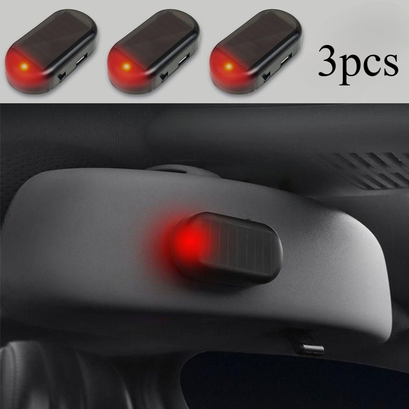 3pcs Set Of Portable Solar Car Anti-theft Lights, Decorative Led Simulation Indicators, Car Interior Decoration Additions