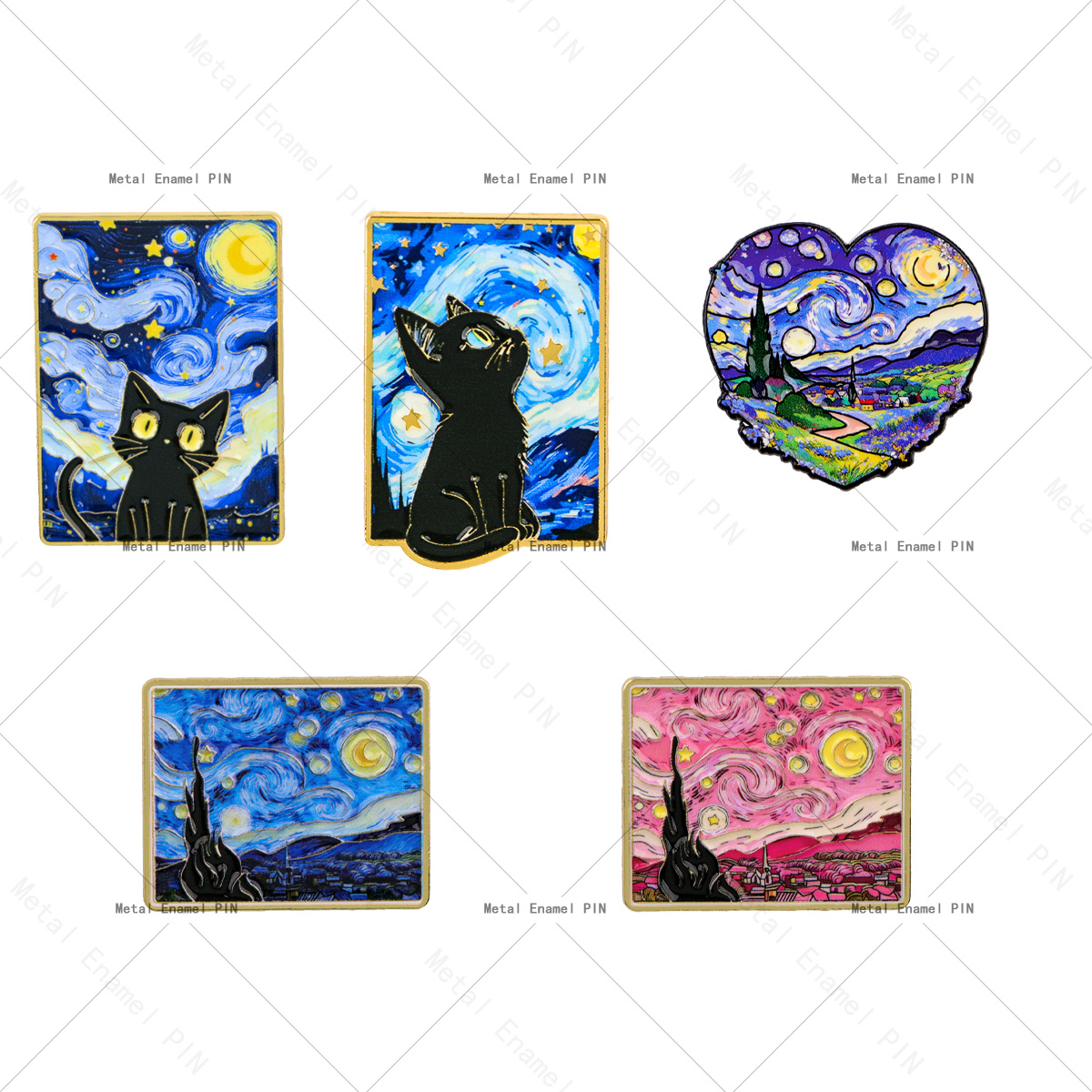 TEMU Lot de 5 épingles en émail Van Gogh, mignons badges à revers pour sac à dos, broche pour homme, vêtements, cadeau, bijoux, accessoires de mode