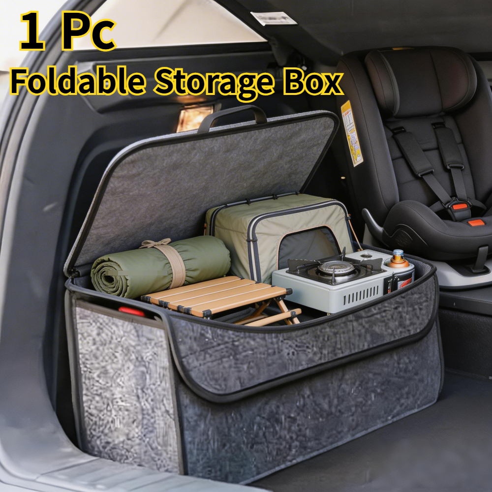 TEMU 1pc Heavy-duty Large Collapsible Trunk Organizer Suitable For Car Suv Truck Storage Box, Foldable Storage Bin With Open Top Lid, Foldable