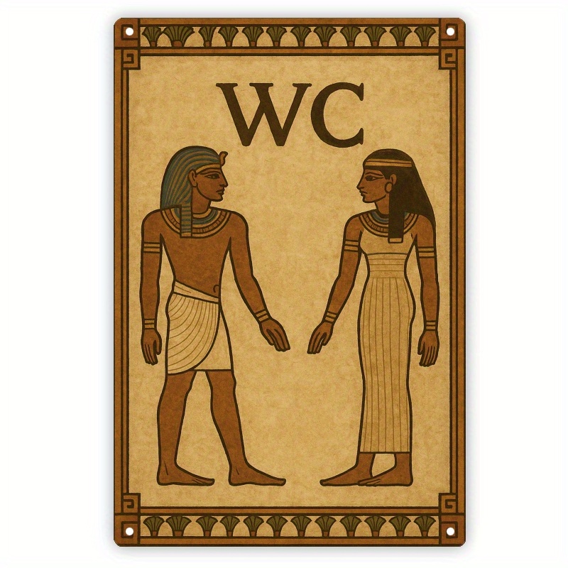 TEMU 2d Flat, 1pc Ancient Egyptian Bathroom Decor - & Gods Metal Tin Sign With Hieroglyphic Wc, Egyptian Pharaohs Restroom Art - Durable Iron