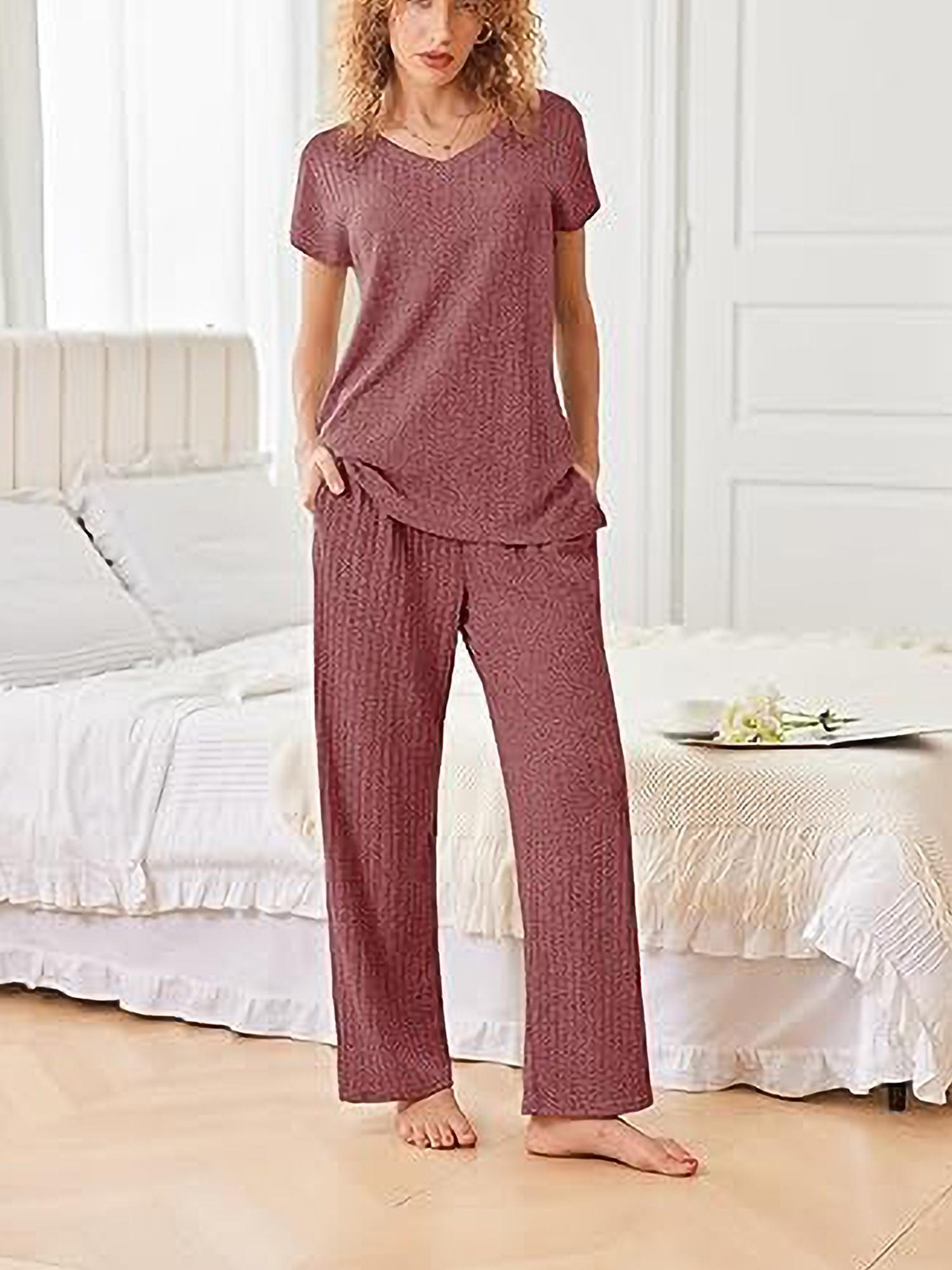 Womens Short Sleeve Pajama Set Scoop Neck Pockets Floral Shorts Soft 2 Piece Pjs