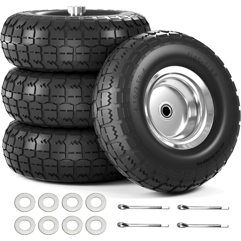 TEMU 4.10/3.50-4 Tires And Wheels Flat-proof, 10" Solid Rubber Tires With 5/8" Axle Hole And Double Sealed Bearings For Trolley Wheels, Cart Wheels,