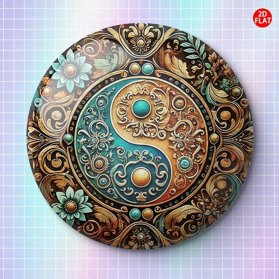 TEMU (2D ) Broche/Pin/Badge de Moda Clásica Yin Yang Mandala, para Combinar con Jeans, Ropa, Mochilas y Sombreros, Ideal para Coleccionar Detalles