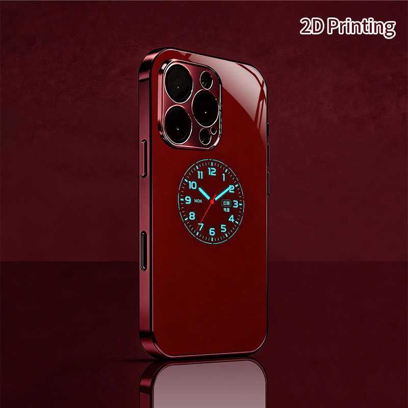 TEMU Phone Case - [2dflat] Night Electronic Clock Display Time [electroplated Tempered ] Full-coverage Anti-drop Phone Case With Red Electroplated