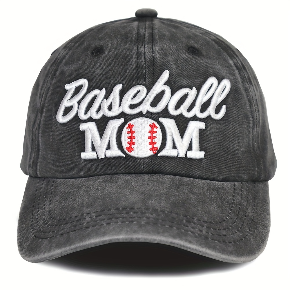 TEMU Women's Baseball Mom Baseball - Vintage Washed Distressed Adjustable Hat, Lightweight Gift, Sports Mom , Casual Headwear, Durable Style